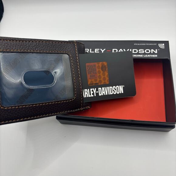 Harley Davidson Mens Genuine Leather RFID Bifold Wallet MWM079/01 Brown - Picture 11 of 13